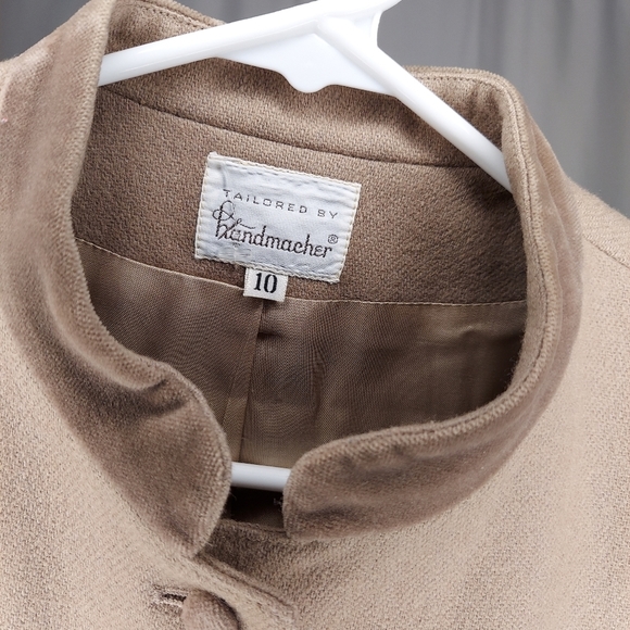 Tailored By Handmacher 60's Skirt Suit Set XS/S 10 Beige Button Velour High Neck - Picture 9 of 16